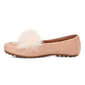 UGG Pink Flats with Cream Pom Pom